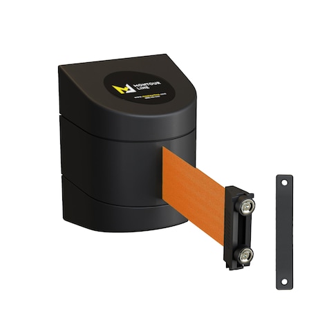 Retractable Belt Barrier Black Magnetic Wall Mount 30' Orange Belt (M)